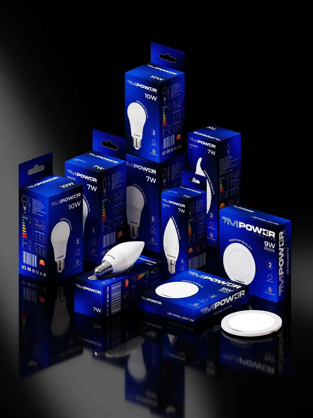 Упаковка светодиодных ламп и панелей TMPOWER Lighting — дизайн упаковки