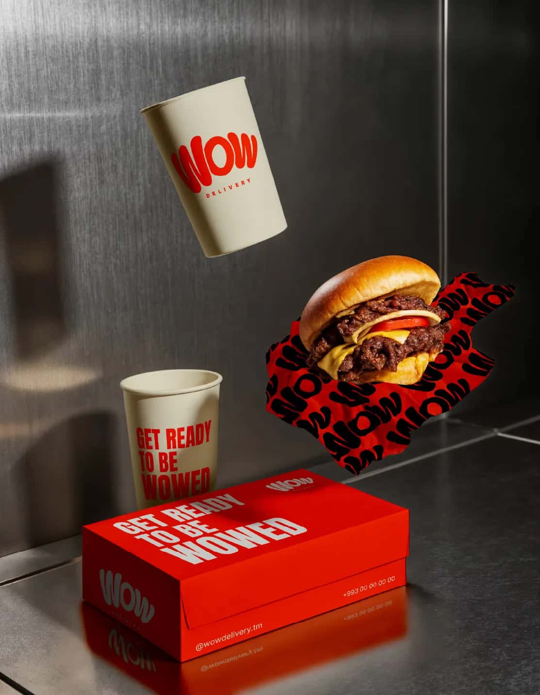 Упаковка для бургеров WOW Delivery — фирменный стиль